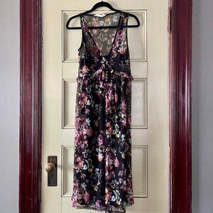 Sheer Floral & Black Midi Dress, Medium